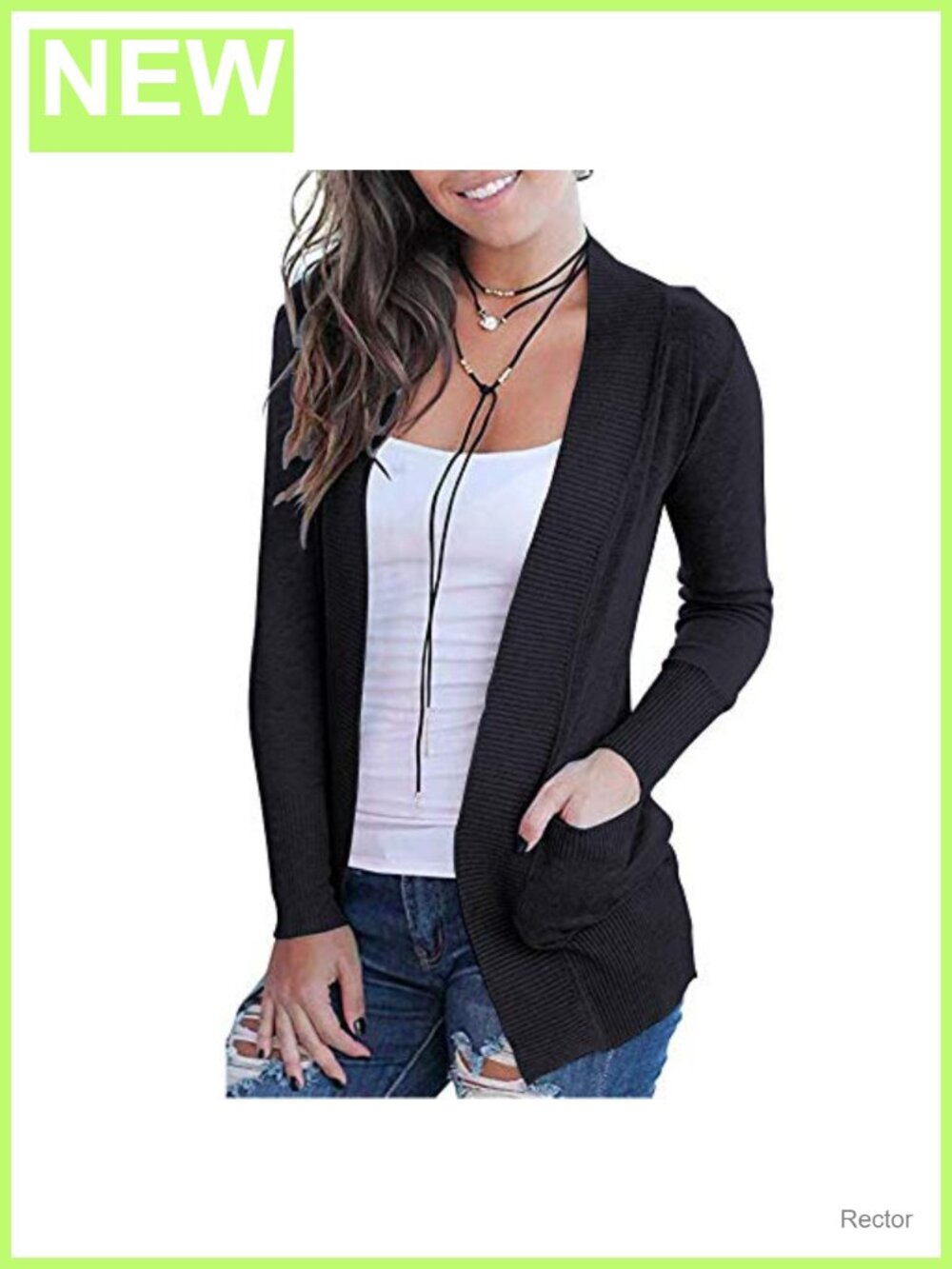 Open Front Long Sleeve Cardigan with Pockets Ribbed Trim Shawl Collar